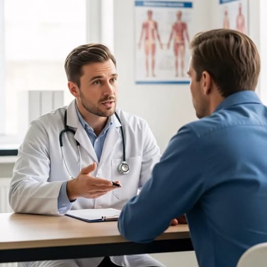 Physician consulting with a patient about peptide therapy