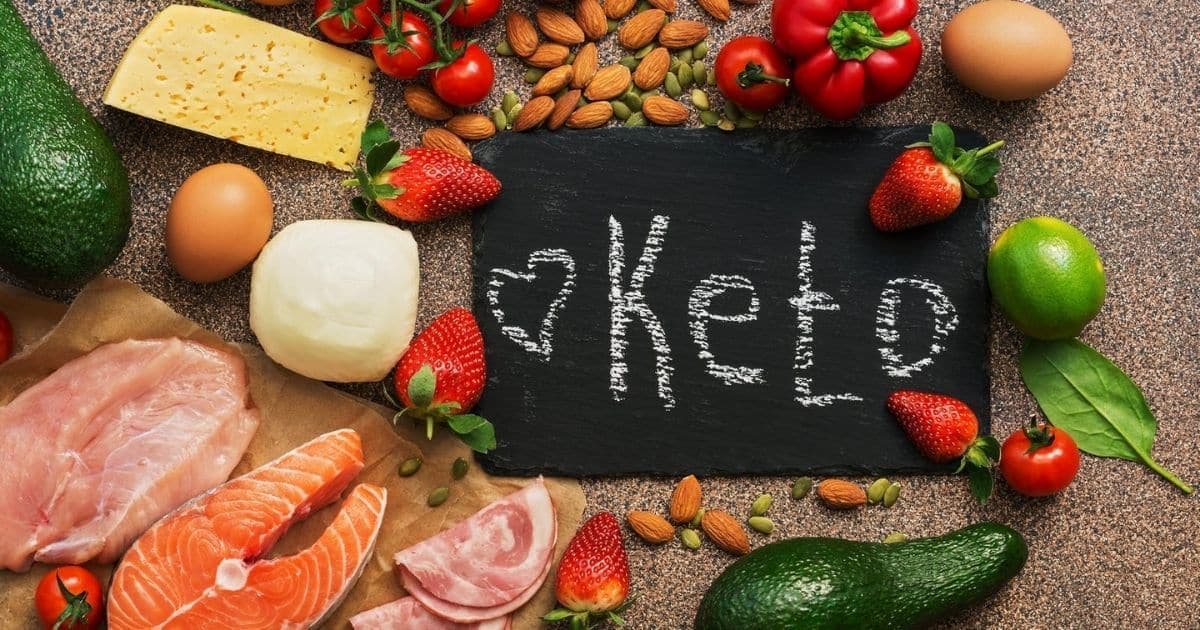 Keto diet foods on a chalkboard