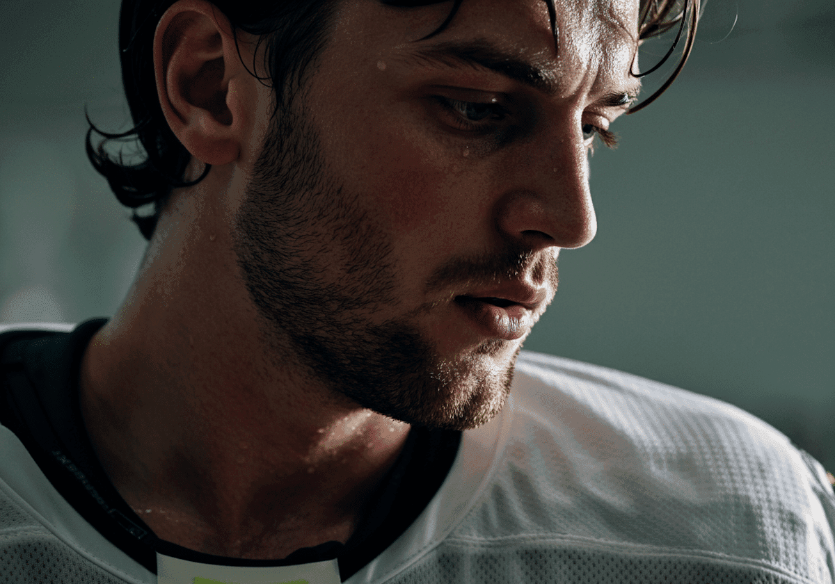 Close-up portrait of a focused male athlete
