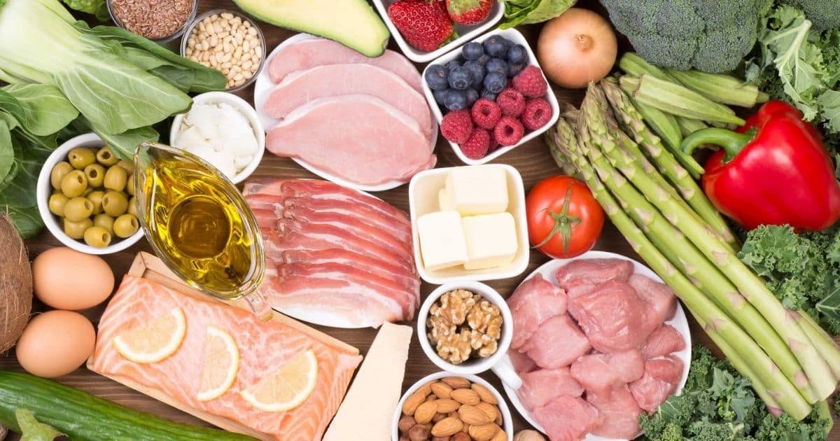 Assorted meats, vegetables, and healthy foods