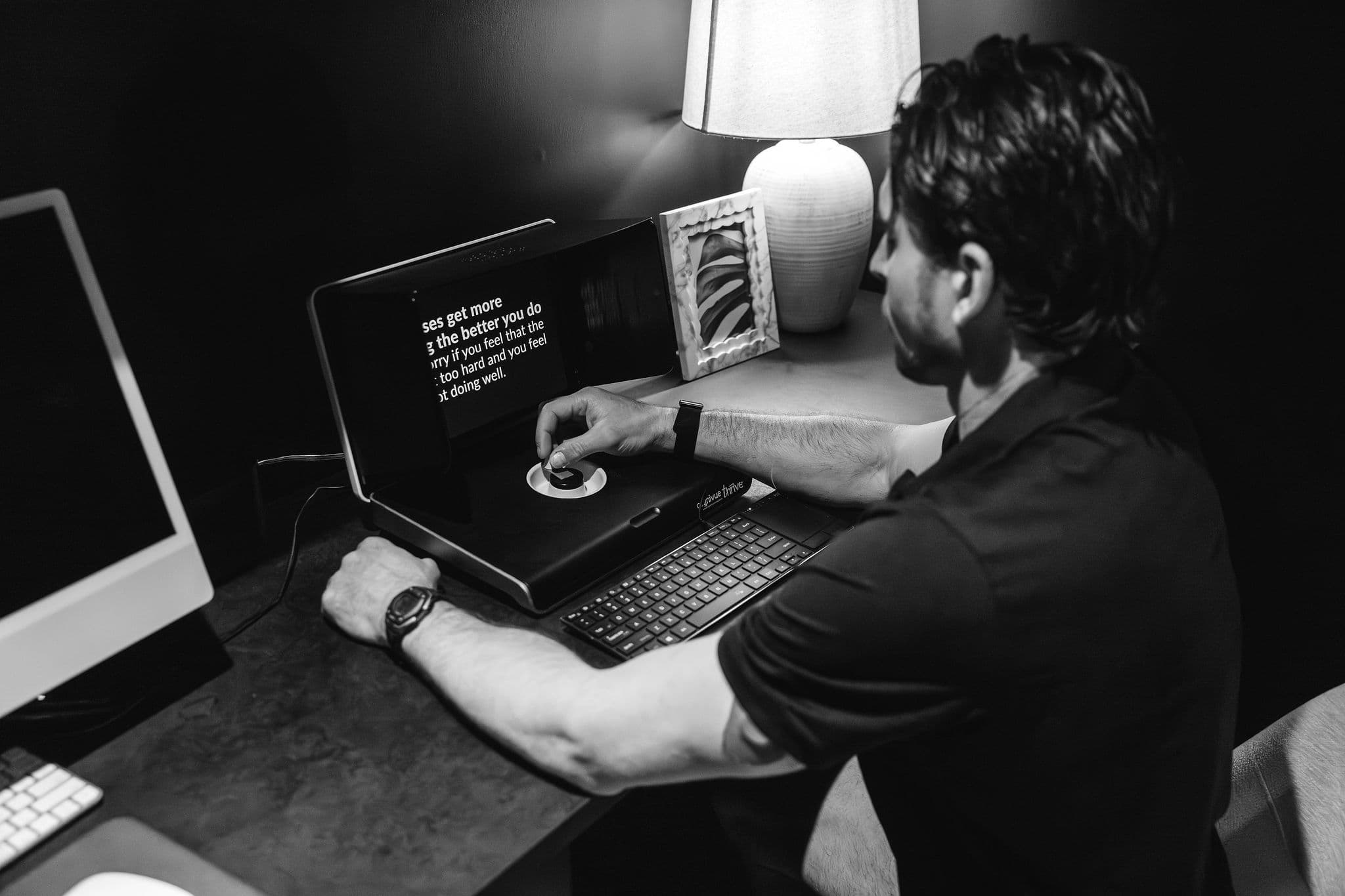 Patient completing the Cognivue Clinical cognitive assessment