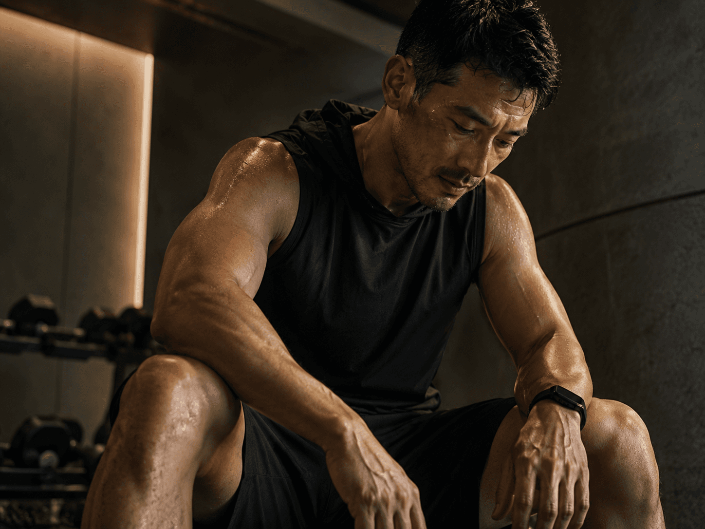 Athletic man training as body composition shifts on peptide therapy