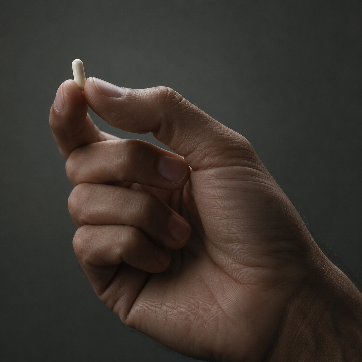 Hand holding a peptide capsule