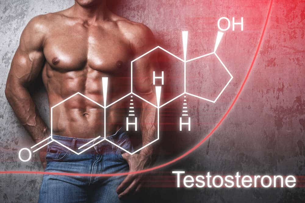 A muscular man with a testosterone symbol