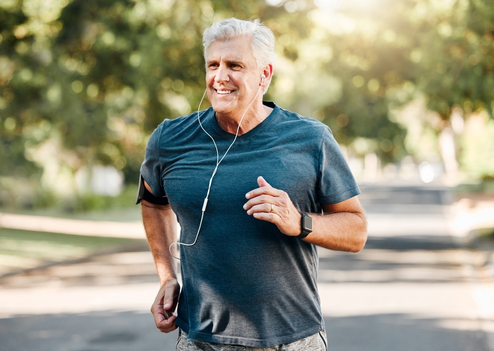 A senior man running