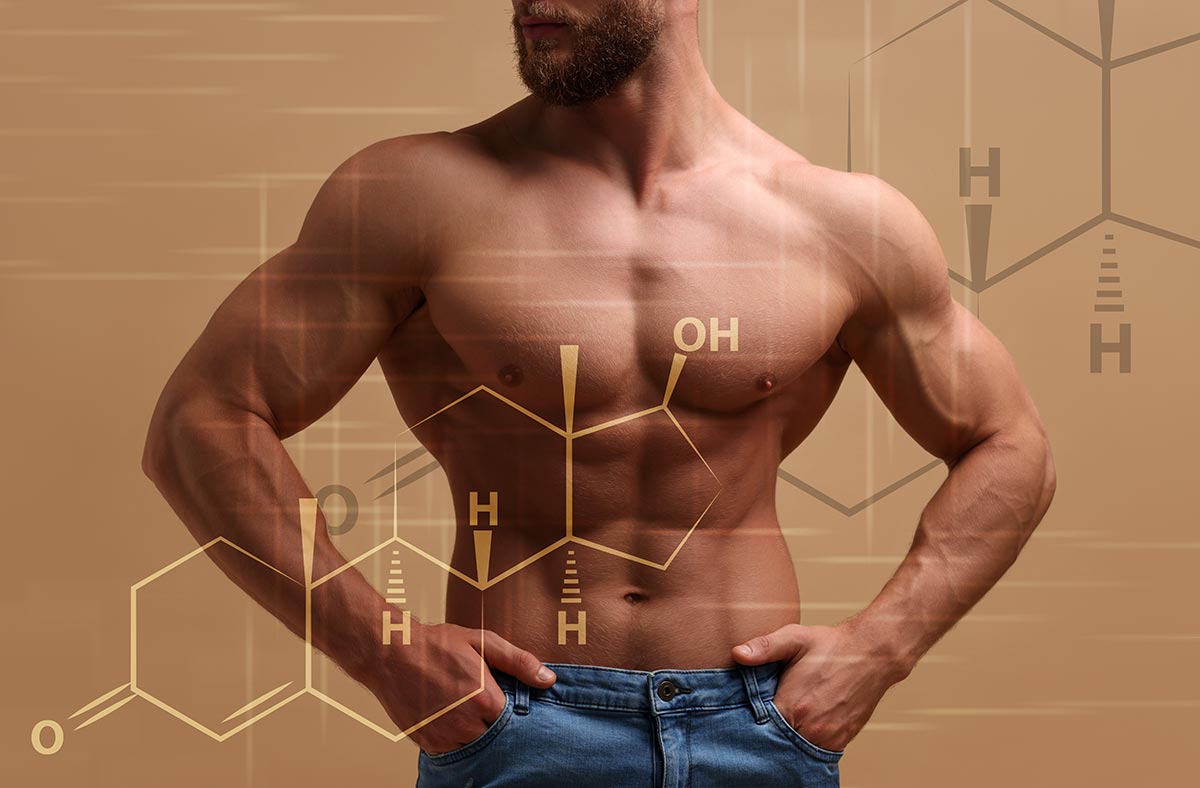 A muscular man with the formula for testosterone