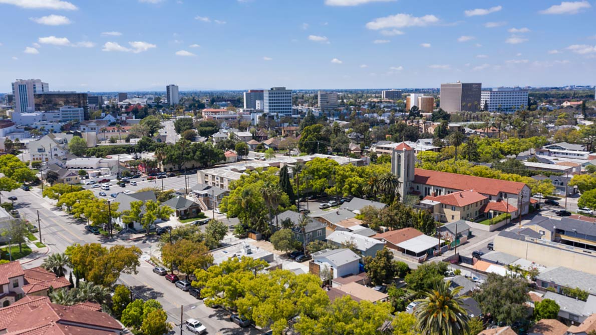 An aerial view of downtown Santa Ana.